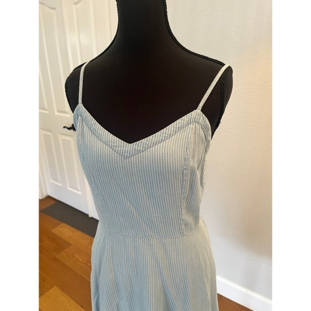 Striped Cami Sundress Light Blue White Smocked Back A Line Mini Summer Dress S - Picture 3 of 15